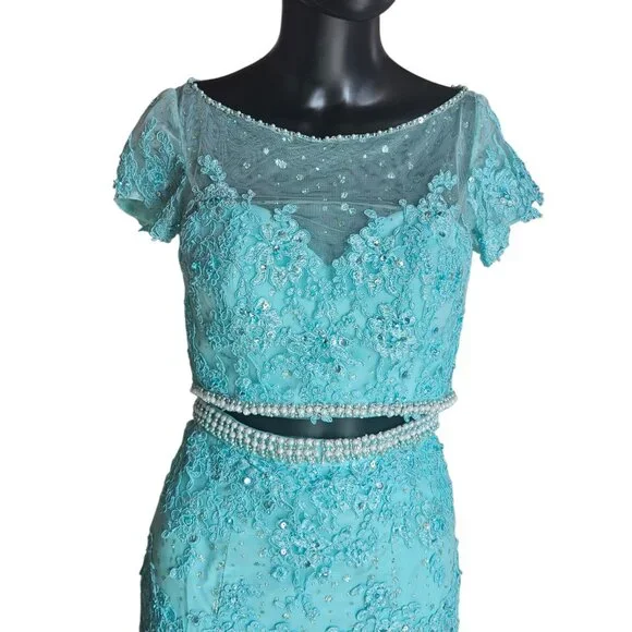 NWOT - 2 Piece Turquoise Fit/Flare Prom/Party Dress - Mori Lee - Picture 4 of 9